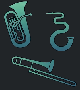 Illustration of Euphonium, Trombone, and Serpent instruments